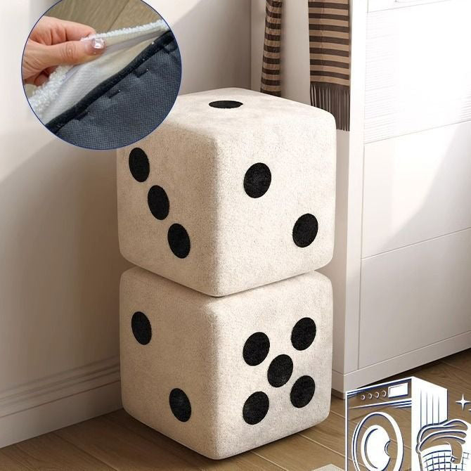 Contemporary Creative Cube Dice Sherpa Fabric Wood Chair Backless Armless For Living Room