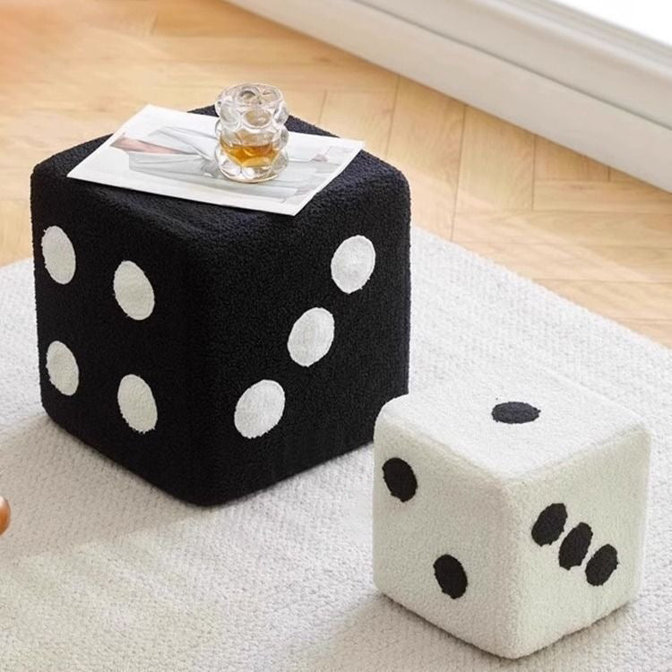 Contemporary Creative Cube Dice Sherpa Fabric Wood Chair Backless Armless For Living Room