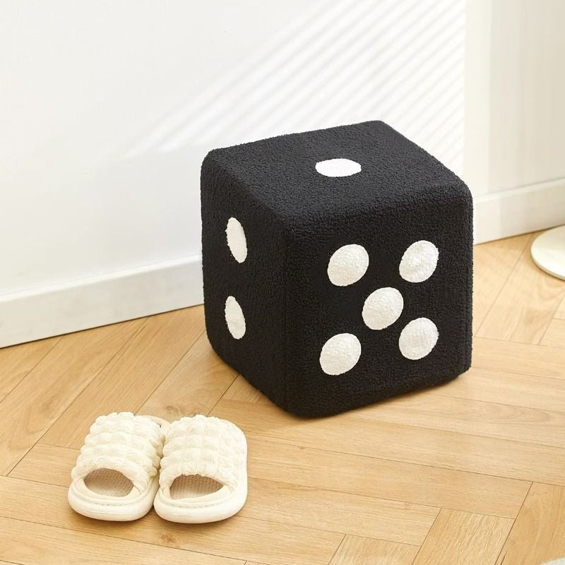 Contemporary Creative Cube Dice Sherpa Fabric Wood Chair Backless Armless For Living Room