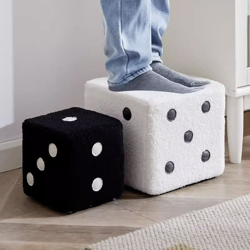 Contemporary Creative Cube Dice Sherpa Fabric Wood Chair Backless Armless For Living Room