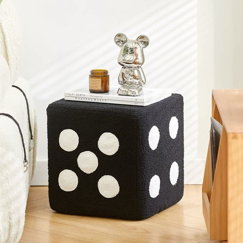 Contemporary Creative Cube Dice Sherpa Fabric Wood Chair Backless Armless For Living Room