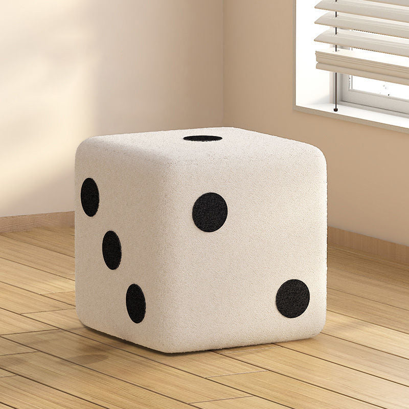 Contemporary Creative Cube Dice Sherpa Fabric Wood Chair Backless Armless For Living Room