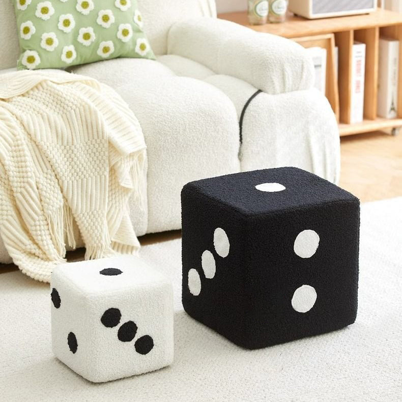 Contemporary Creative Cube Dice Sherpa Fabric Wood Chair Backless Armless For Living Room