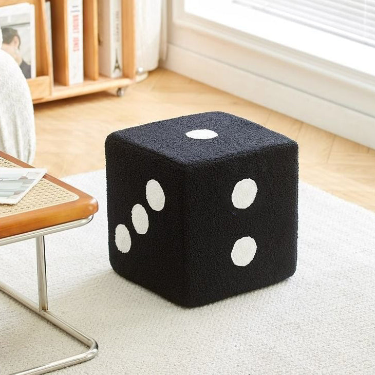 Contemporary Creative Cube Dice Sherpa Fabric Wood Chair Backless Armless For Living Room
