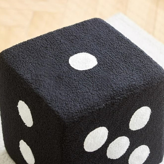 Contemporary Creative Cube Dice Sherpa Fabric Wood Chair Backless Armless For Living Room