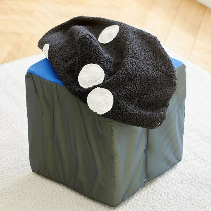 Contemporary Creative Cube Dice Sherpa Fabric Wood Chair Backless Armless For Living Room