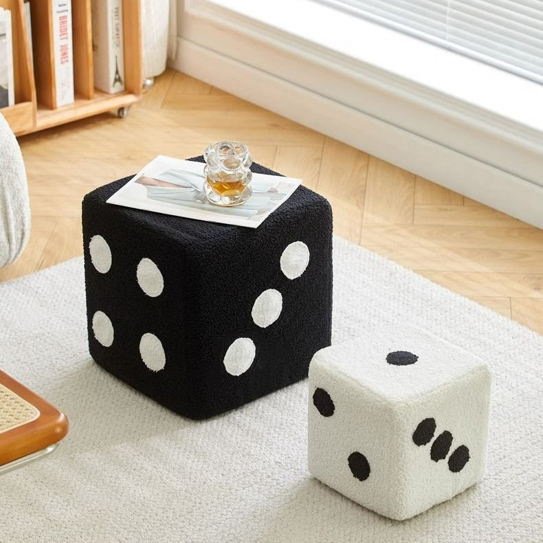Contemporary Creative Cube Dice Sherpa Fabric Wood Chair Backless Armless For Living Room