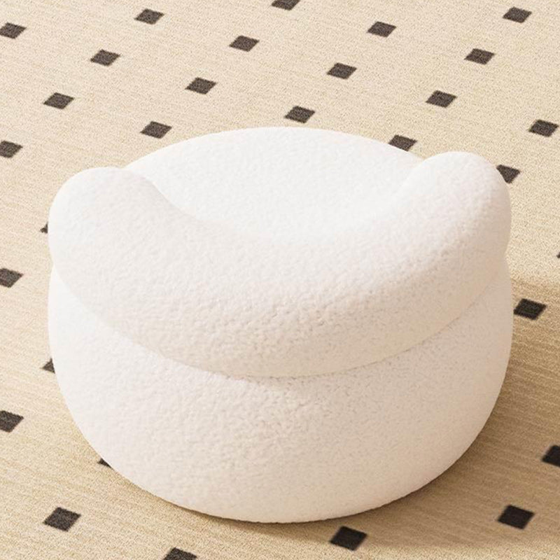 Taburete bajo moderno minimalista de tela de borreguillo color crema — Estructura de madera maciza, diseño sin reposabrazos para sala de estar