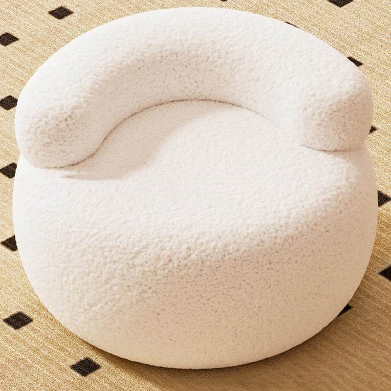 Modern Minimal Cream Sherpa Fabric Low Stool — Solid Wood Frame, Armless Design for Living Room