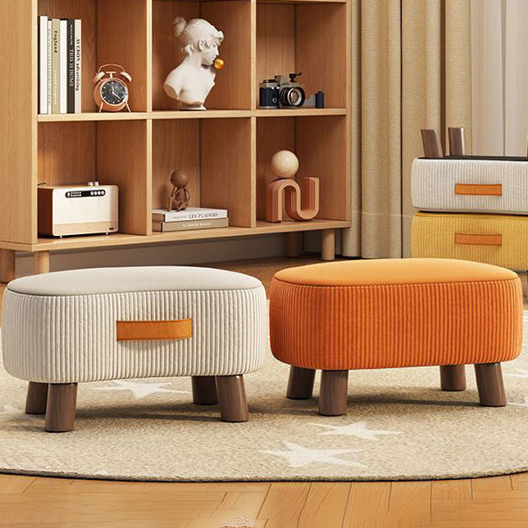 Contemporary Nordic Cuboid Portable Synthetic Fabric Pine Footstool Backless Armless For Living Room