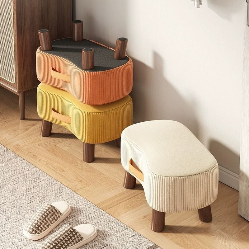 Contemporary Nordic Cuboid Portable Synthetic Fabric Pine Footstool Backless Armless For Living Room