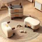 Contemporary Nordic Cuboid Portable Synthetic Fabric Pine Footstool Backless Armless For Living Room