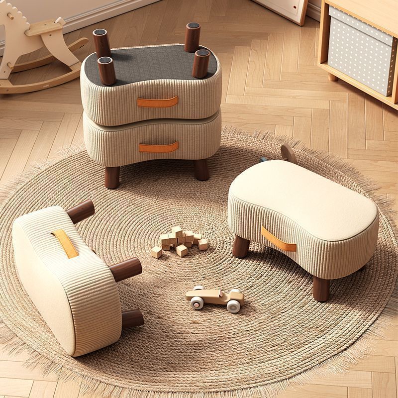 Contemporary Nordic Cuboid Portable Synthetic Fabric Pine Footstool Backless Armless For Living Room