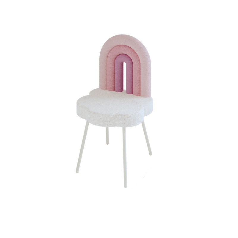 Contemporary Creative Rainbow Sherpa Fabric Iron Vanity Stool Backrest Armless For Bedroom