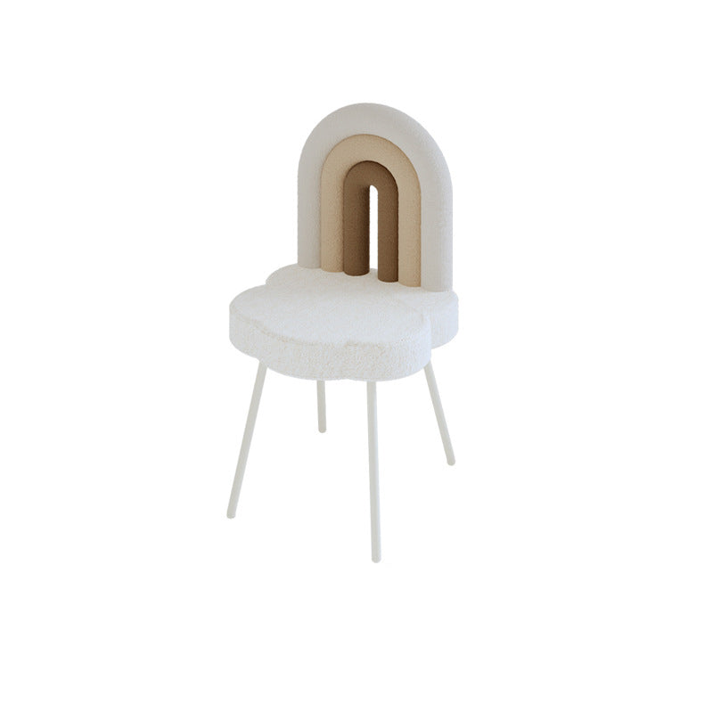 Contemporary Creative Rainbow Sherpa Fabric Iron Vanity Stool Backrest Armless For Bedroom