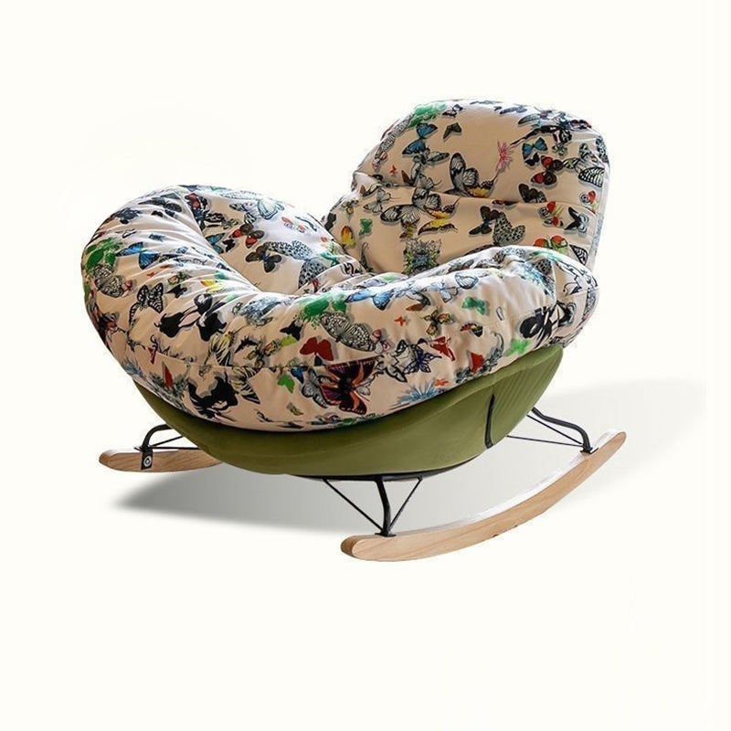Luxurious Contemporary Nordic Velvet Recliner with Oval Curved Backrest and Sleek Armrests in Iron Pine Finish for Living Room