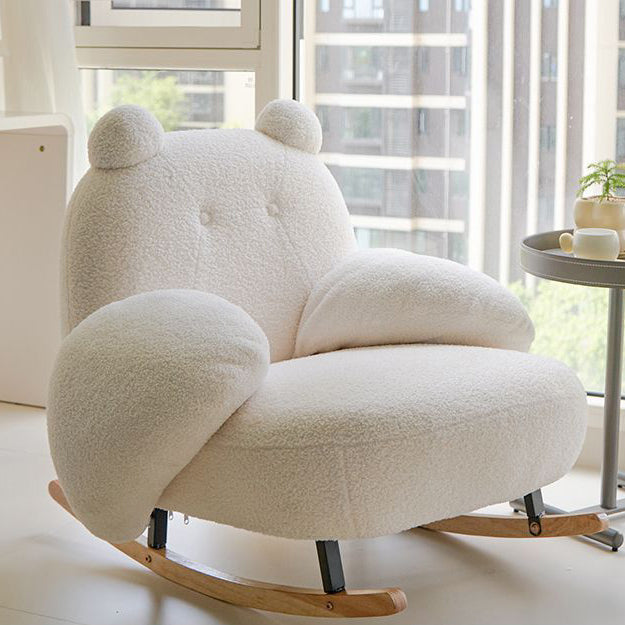 Sillón reclinable Nordic Contemporary Sherpa Bear con reposapiés, respaldo y reposabrazos – Tela de felpa, madera de caucho y estructura de acero al carbono para sala de estar
