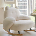 Sillón reclinable Nordic Contemporary Sherpa Bear con reposapiés, respaldo y reposabrazos – Tela de felpa, madera de caucho y estructura de acero al carbono para sala de estar