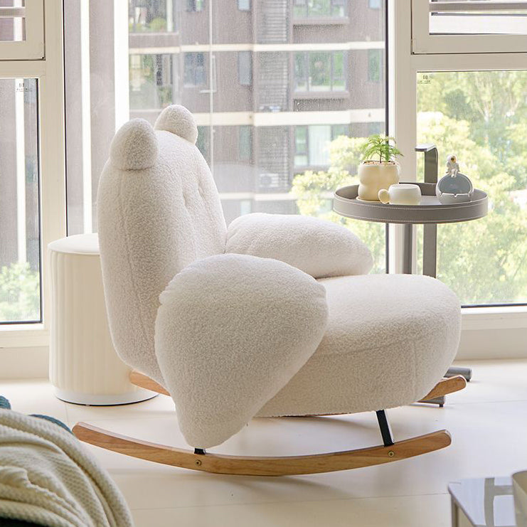 Sillón reclinable Nordic Contemporary Sherpa Bear con reposapiés, respaldo y reposabrazos – Tela de felpa, madera de caucho y estructura de acero al carbono para sala de estar