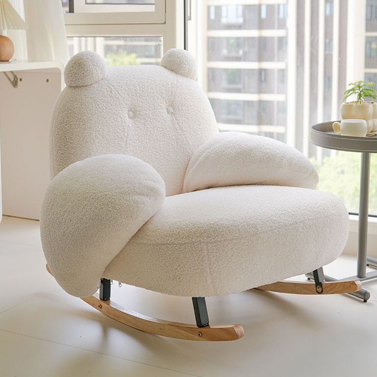 Sillón reclinable Nordic Contemporary Sherpa Bear con reposapiés, respaldo y reposabrazos – Tela de felpa, madera de caucho y estructura de acero al carbono para sala de estar