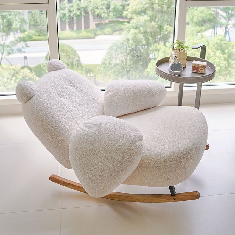 Sillón reclinable Nordic Contemporary Sherpa Bear con reposapiés, respaldo y reposabrazos – Tela de felpa, madera de caucho y estructura de acero al carbono para sala de estar