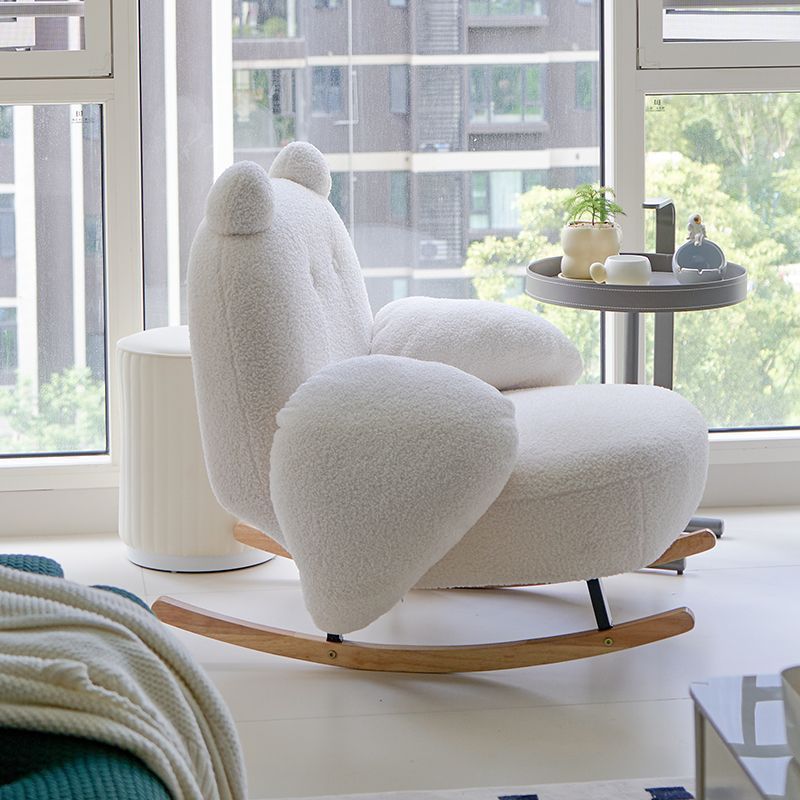 Sillón reclinable Nordic Contemporary Sherpa Bear con reposapiés, respaldo y reposabrazos – Tela de felpa, madera de caucho y estructura de acero al carbono para sala de estar