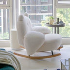 Sillón reclinable Nordic Contemporary Sherpa Bear con reposapiés, respaldo y reposabrazos – Tela de felpa, madera de caucho y estructura de acero al carbono para sala de estar