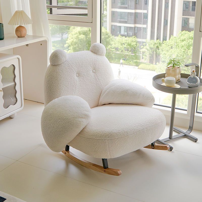 Sillón reclinable Nordic Contemporary Sherpa Bear con reposapiés, respaldo y reposabrazos – Tela de felpa, madera de caucho y estructura de acero al carbono para sala de estar