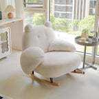 Sillón reclinable Nordic Contemporary Sherpa Bear con reposapiés, respaldo y reposabrazos – Tela de felpa, madera de caucho y estructura de acero al carbono para sala de estar