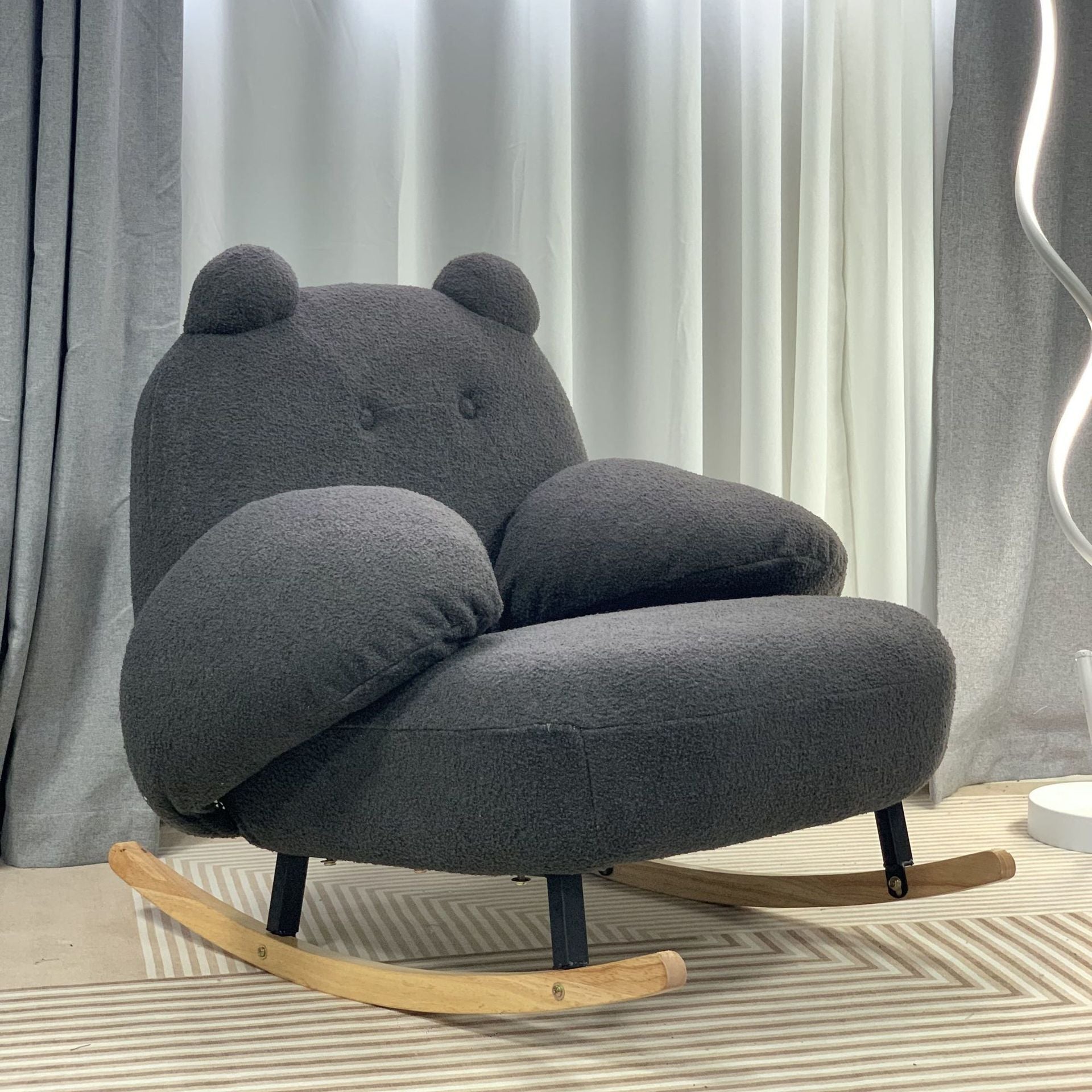 Nordic Contemporary Sherpa Bear Recliner Chair with Footrest, Backrest & Armrests – Plush Fabric, Rubber Wood & Carbon Steel Frame for Living Room