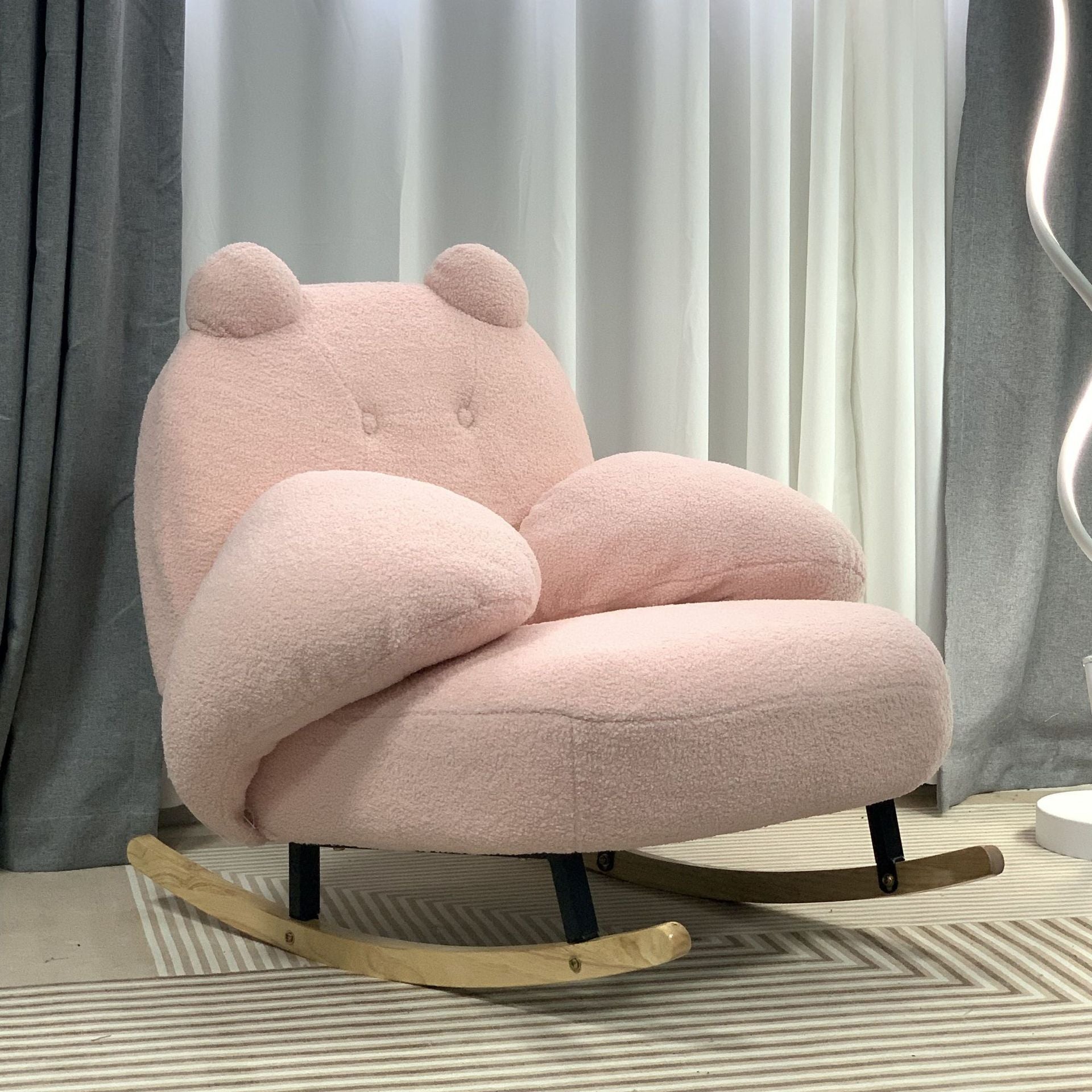 Nordic Contemporary Sherpa Bear Recliner Chair with Footrest, Backrest & Armrests – Plush Fabric, Rubber Wood & Carbon Steel Frame for Living Room