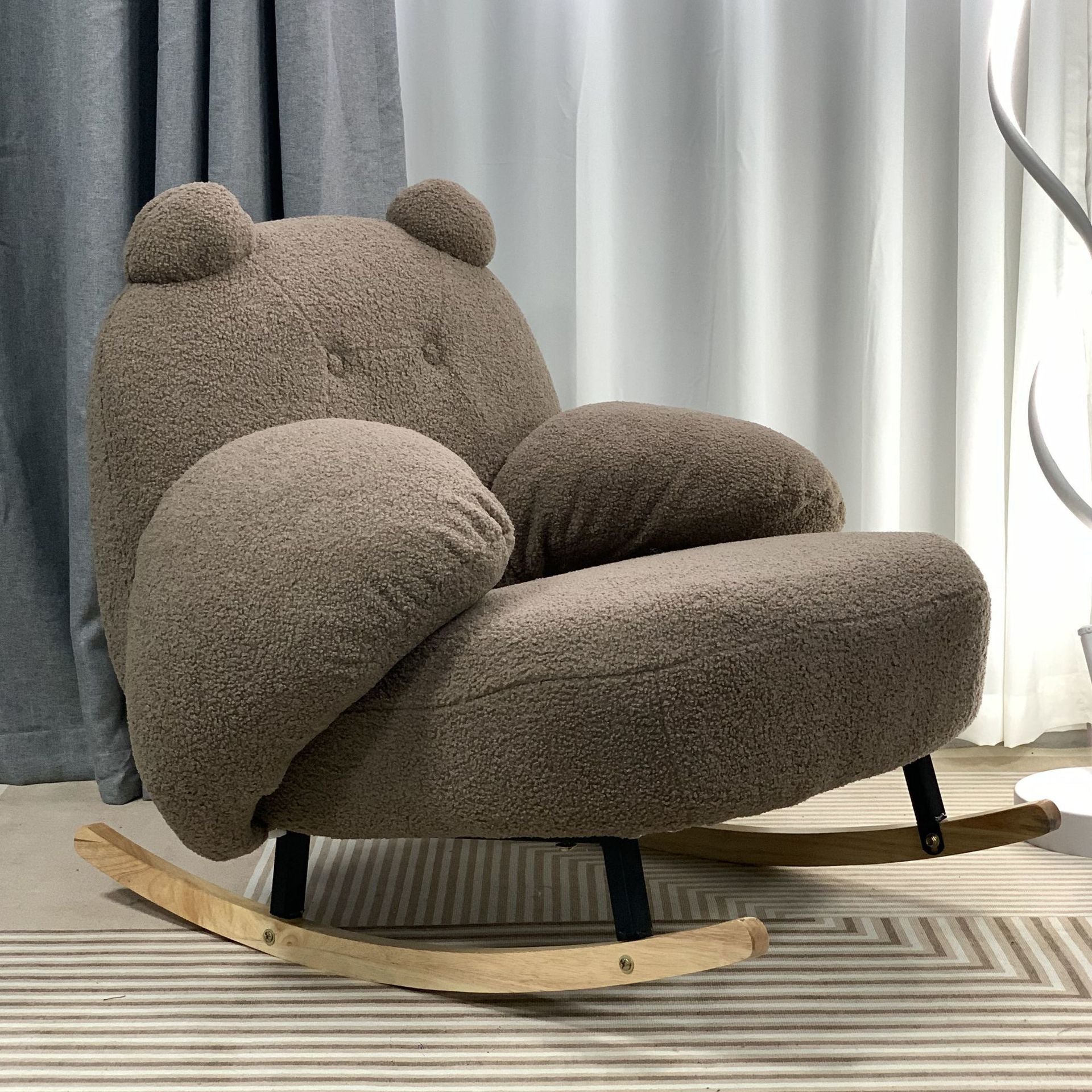 Nordic Contemporary Sherpa Bear Recliner Chair with Footrest, Backrest & Armrests – Plush Fabric, Rubber Wood & Carbon Steel Frame for Living Room