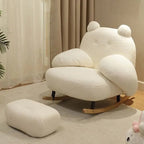 Sillón reclinable Nordic Contemporary Sherpa Bear con reposapiés, respaldo y reposabrazos – Tela de felpa, madera de caucho y estructura de acero al carbono para sala de estar