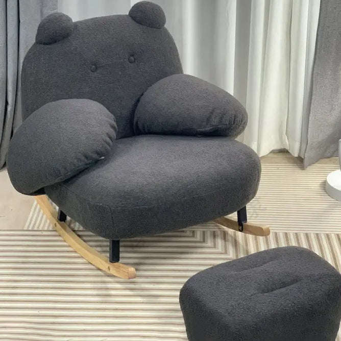 Nordic Contemporary Sherpa Bear Recliner Chair with Footrest, Backrest & Armrests – Plush Fabric, Rubber Wood & Carbon Steel Frame for Living Room