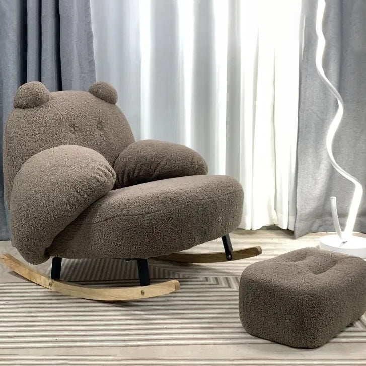 Nordic Contemporary Sherpa Bear Recliner Chair with Footrest, Backrest & Armrests – Plush Fabric, Rubber Wood & Carbon Steel Frame for Living Room