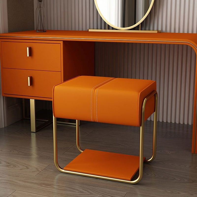 Modern Minimalist Vanity Stool with Iron & Pine Wood Frame, Latex Foam Cushion, Cat-Scratch-Resistant Leather, Square Backless Armless Stool for Bedroom