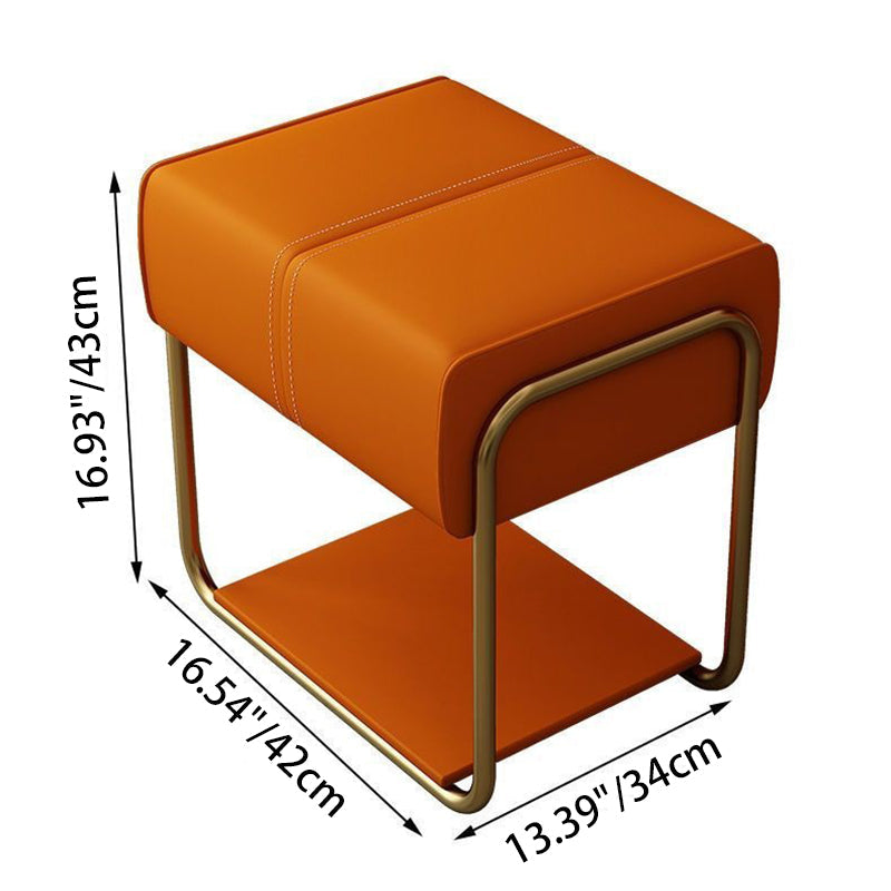 Modern Minimalist Vanity Stool with Iron & Pine Wood Frame, Latex Foam Cushion, Cat-Scratch-Resistant Leather, Square Backless Armless Stool for Bedroom