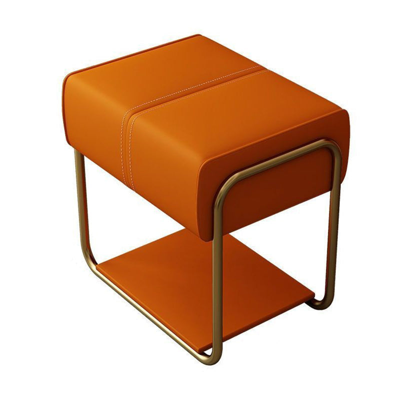Modern Minimalist Vanity Stool with Iron & Pine Wood Frame, Latex Foam Cushion, Cat-Scratch-Resistant Leather, Square Backless Armless Stool for Bedroom