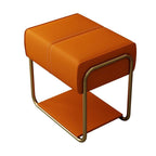 Modern Minimalist Vanity Stool with Iron & Pine Wood Frame, Latex Foam Cushion, Cat-Scratch-Resistant Leather, Square Backless Armless Stool for Bedroom