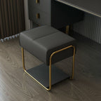Modern Minimalist Vanity Stool with Iron & Pine Wood Frame, Latex Foam Cushion, Cat-Scratch-Resistant Leather, Square Backless Armless Stool for Bedroom