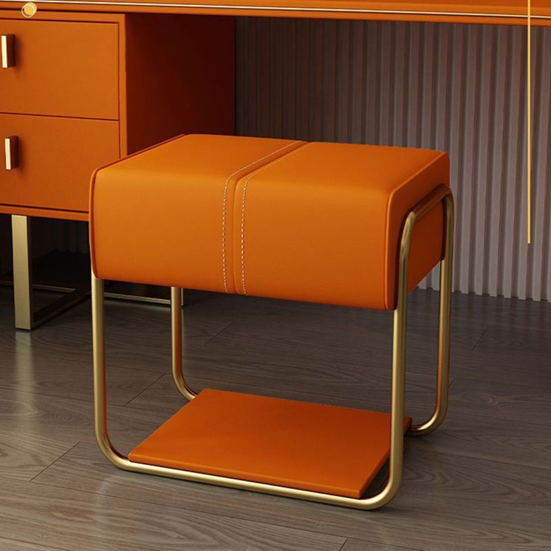 Modern Minimalist Vanity Stool with Iron & Pine Wood Frame, Latex Foam Cushion, Cat-Scratch-Resistant Leather, Square Backless Armless Stool for Bedroom