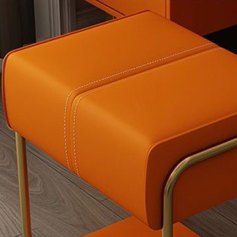 Modern Minimalist Vanity Stool with Iron & Pine Wood Frame, Latex Foam Cushion, Cat-Scratch-Resistant Leather, Square Backless Armless Stool for Bedroom