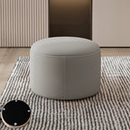 Contemporary Nordic Cylindrical Stool in Metal, Rubber Wood and Leather — Low, Backless, Armless for Living Room