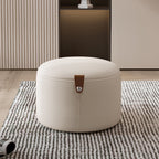 Contemporary Nordic Cylindrical Stool in Metal, Rubber Wood and Leather — Low, Backless, Armless for Living Room