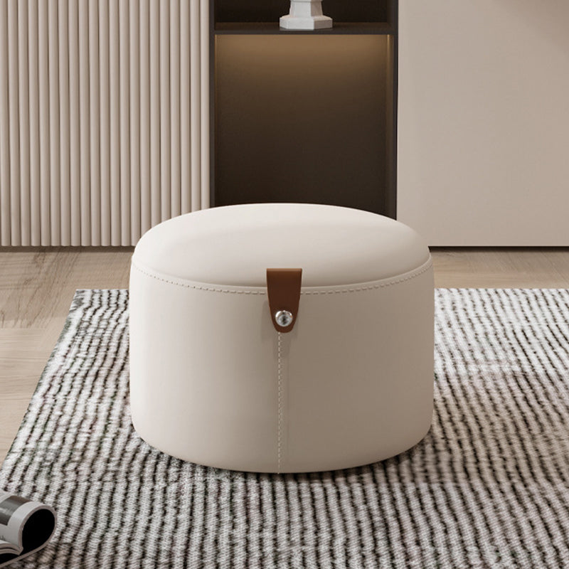 Contemporary Nordic Cylindrical Stool in Metal, Rubber Wood and Leather — Low, Backless, Armless for Living Room