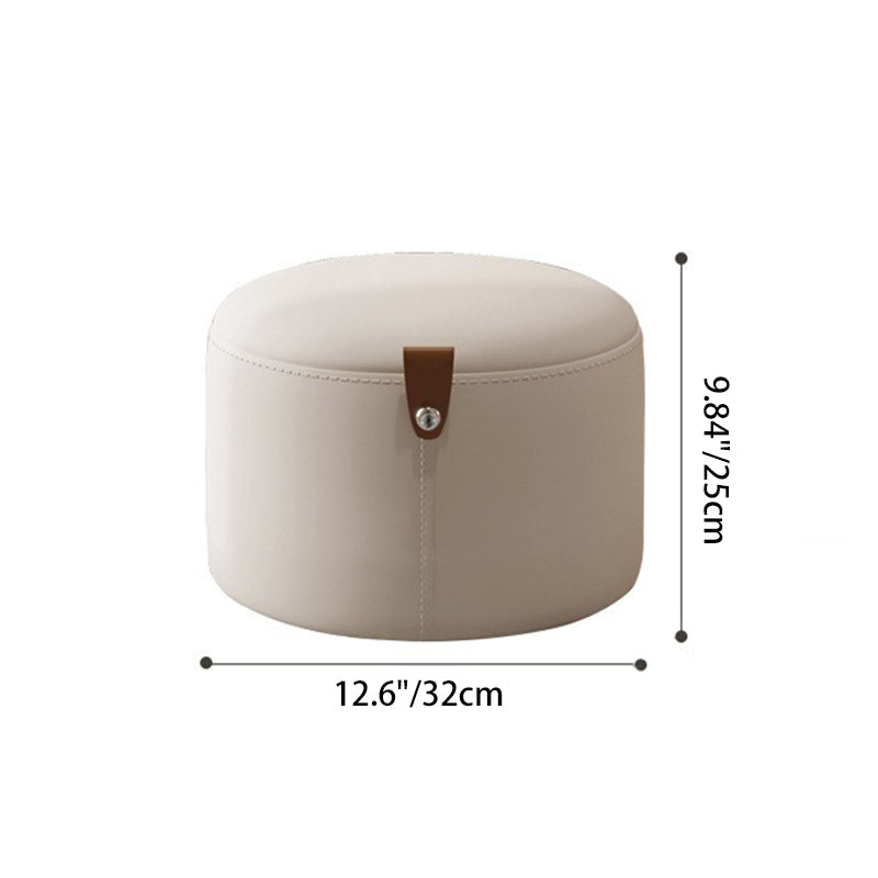 Contemporary Nordic Cylindrical Stool in Metal, Rubber Wood and Leather — Low, Backless, Armless for Living Room