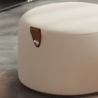 Contemporary Nordic Cylindrical Stool in Metal, Rubber Wood and Leather — Low, Backless, Armless for Living Room