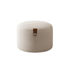 Contemporary Nordic Cylindrical Stool in Metal, Rubber Wood and Leather — Low, Backless, Armless for Living Room
