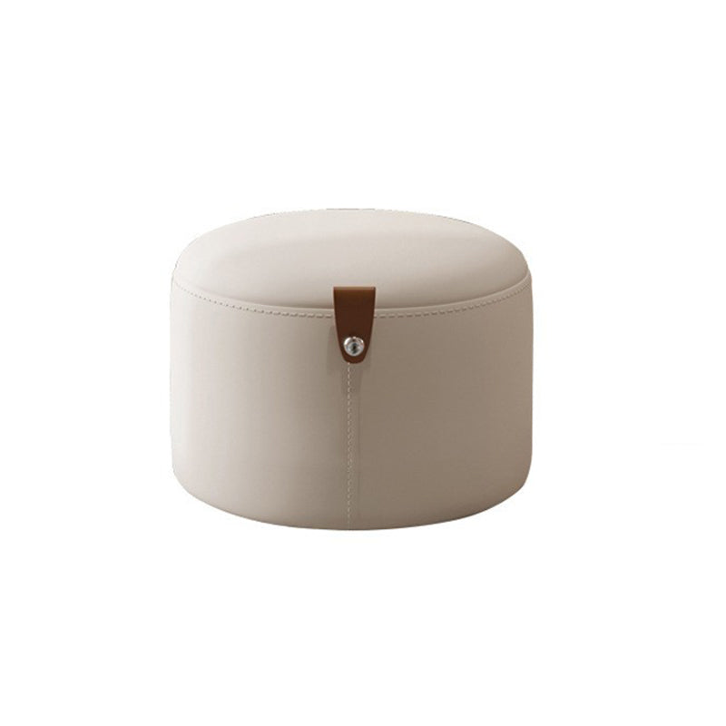Contemporary Nordic Cylindrical Stool in Metal, Rubber Wood and Leather — Low, Backless, Armless for Living Room