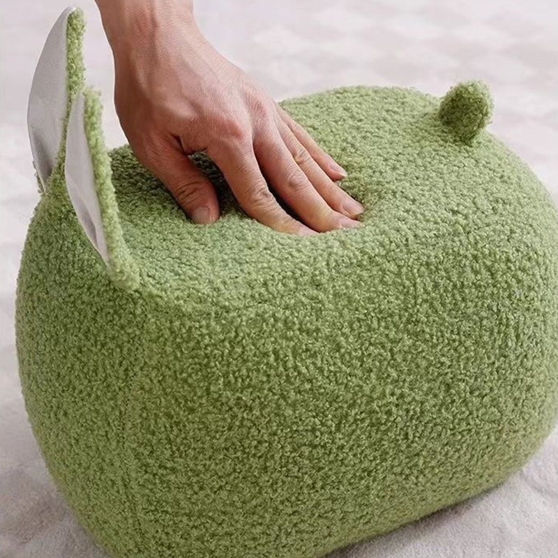 Taburete infantil contemporáneo con forma de conejo y cojín de borreguito – Asiento bajo, sin respaldo ni brazos, en madera de pino y contrachapado con acolchado de esponja para sala de estar